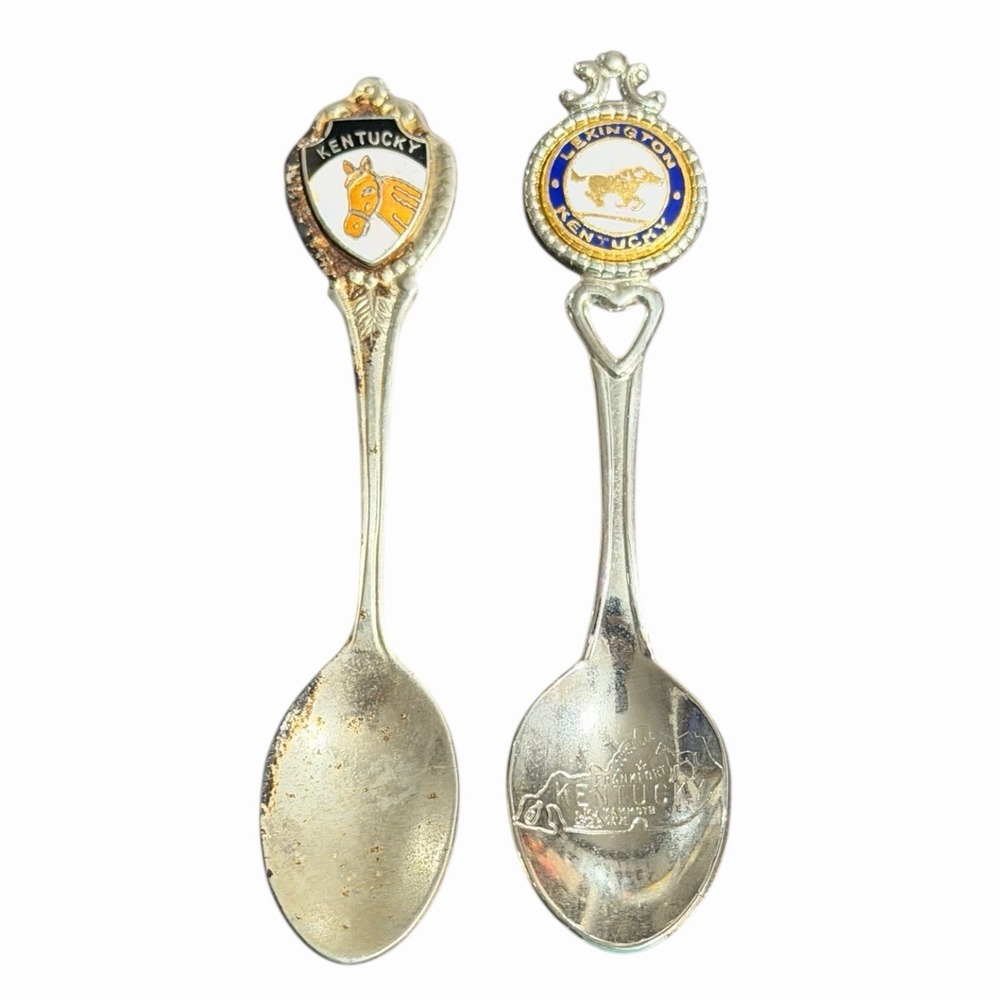 Vintage Kentucky Souvenir Spoons Set Lexington Horse Equestrian Silver‎ Tone 2pc